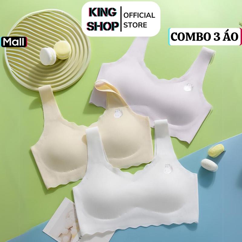 SET 3 Áo lót cho bé gái Hàng Cao Cấp siêu Cute từ 25-60kg, Lưng Chữ U - Áo Lá Học Sinh Tuổi Dậy Thì, Không Viền Mút Mỏng KING SHOP Bra Su Đúc Áo lá su lụa cho bé A741