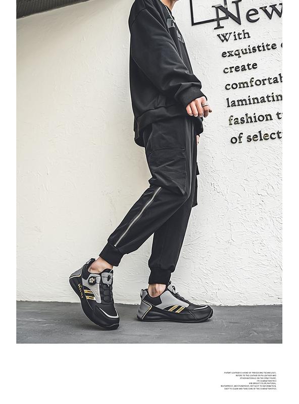 Product Introduction of Rotating button shoes men's sneakers men's shoes spring and autumn leather waterproof non-slip casual shoes fashionable shoes all-matching travel shoes Closed Runner Trainers Footwear Training Running Walking Shoes 16