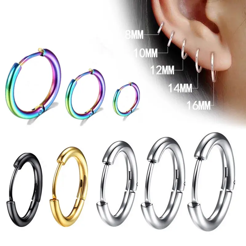 1Pcs Hoop earrings 2.5mm Titanium Steel jewellery earrings Gold Silver Black Stainless steel Hypoallergenic Minimalist Circle Earring for Women Men Ear Rings Clip Colored