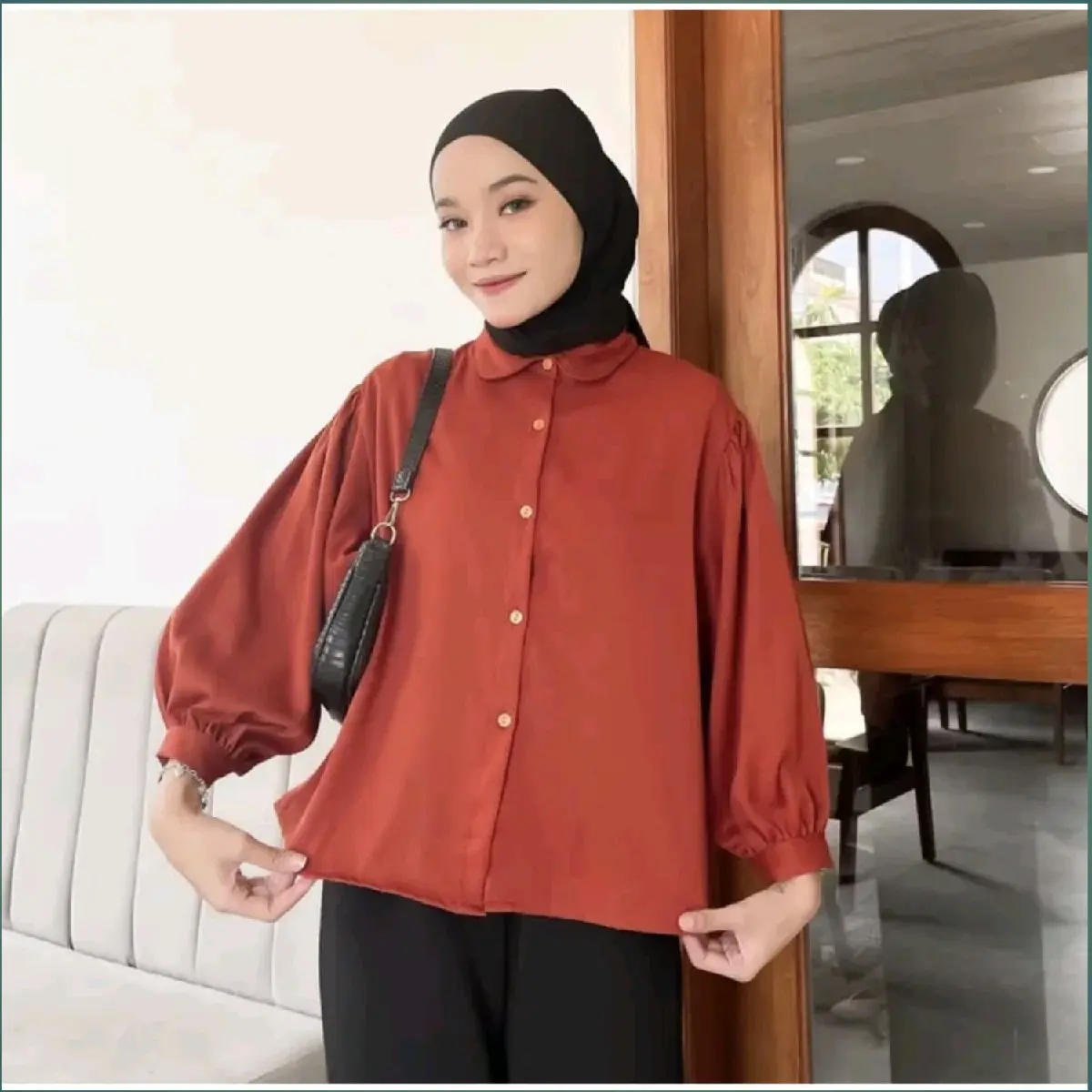 Baju Kemeja Wanita Oversize  Panjang Blouse Elze Shakila  Twill  Kancing Atasan Cassual Polos Cewek Casual
