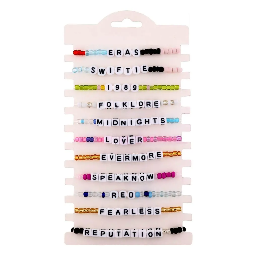 【Available】 11Pieces Exquisite Handcrafted Swiftie Bead Charm Bracelets Elastic Letter Bead