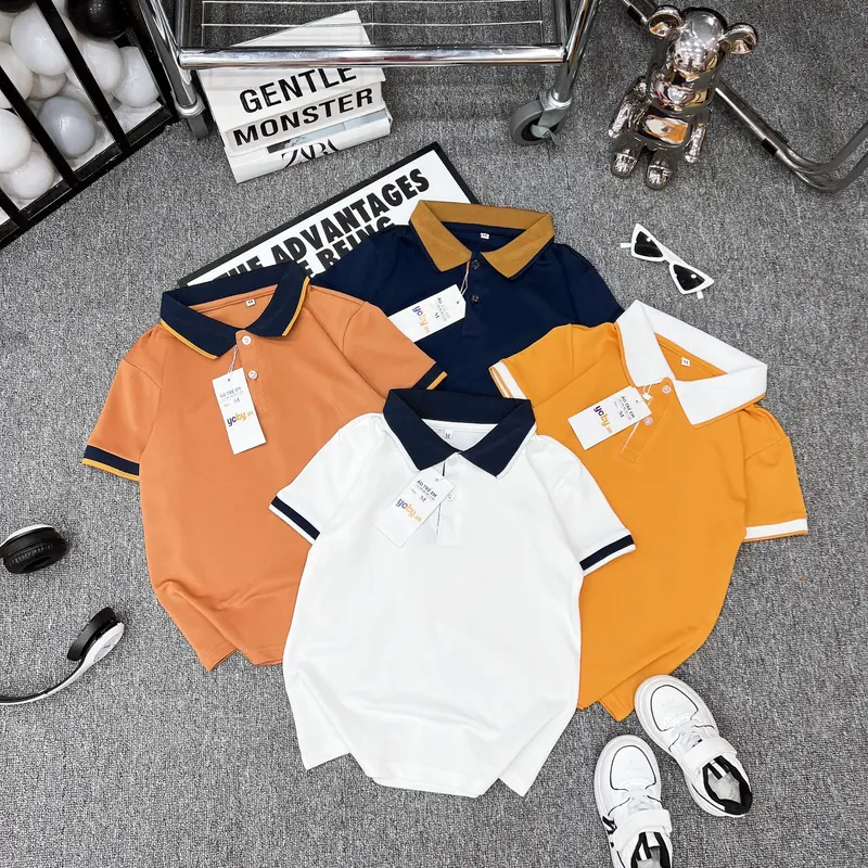 áo thun polo cho bé trai bé gái phối cổ vải cotton mắt chim hàng kỹ bán shop từ 13-38kg siêu xinh  Có Cổ 0