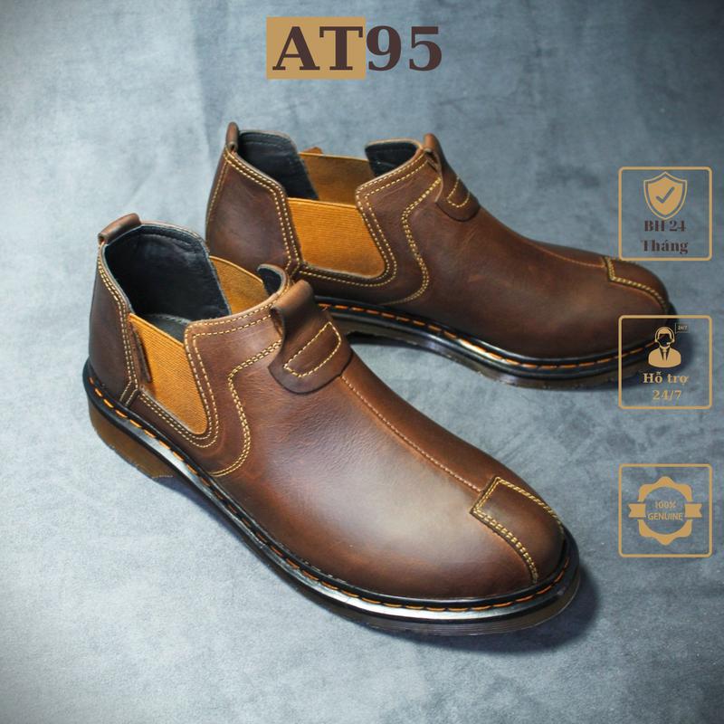 Giày boots nam 01 cổ lửng đế doc-tờ da bò sáp nâu đỏ hàng thủ công