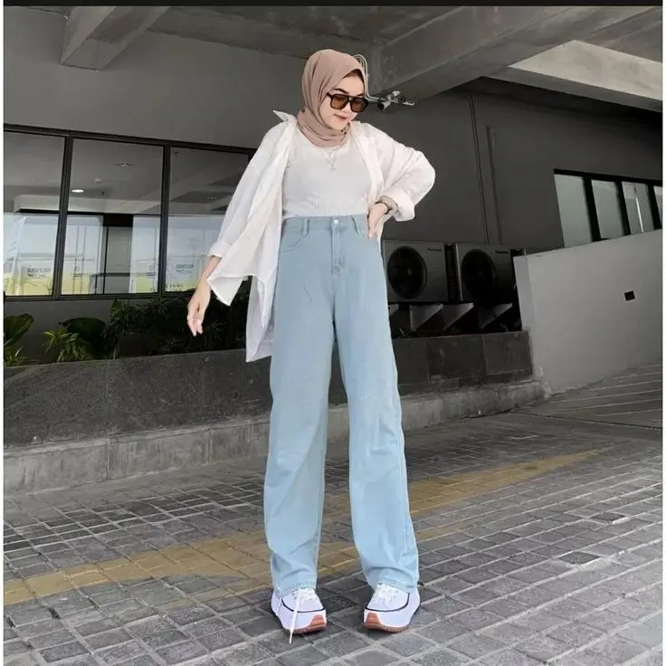 Celana Hightweist Kulot Cewek Loose jeans //Celana kulot cewek hightweist Loose jeans Wanita Waist Panjang 1