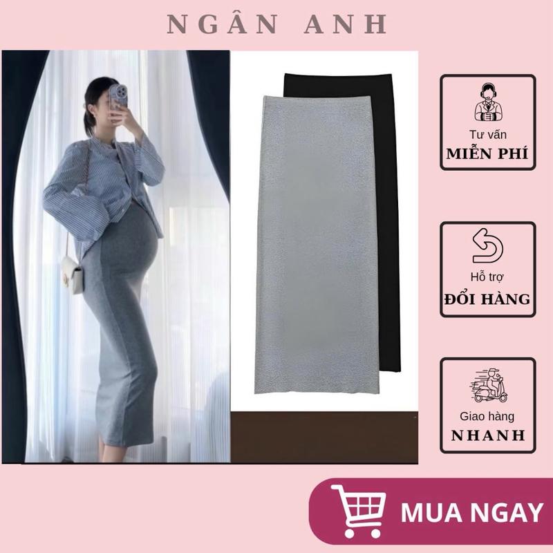   Ngân Anh  Chân Váy bầu body Ngân Anh dáng suông chữ A dài,chân váy bầu trơn basic váy bầu siêu co dãn siêu xinh mặc trong bầu và sau sinh có chun tuỳ chỉnh tiện lợi Đầm Bầu 