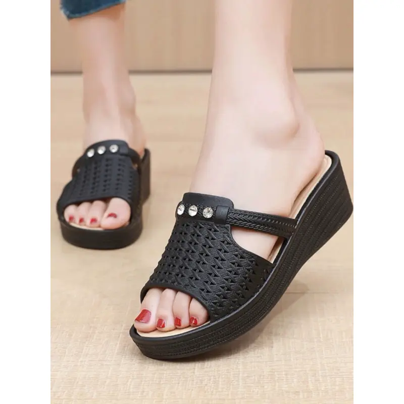 Dép cao su cho người trung tuổi cho mẹ cho bà sang trọng DéP Nữ Shoes GiàY Sandal Đồng Hoa Nhung 1