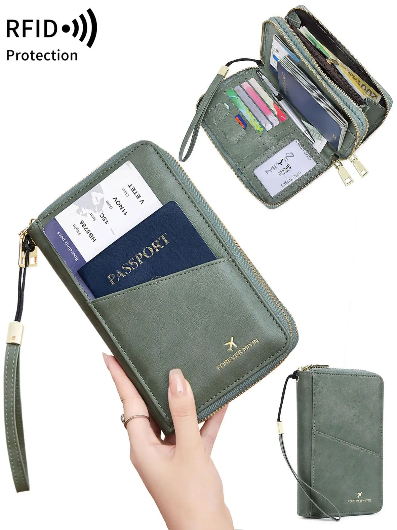 2025 New Style PU Leather Rfid Passport Cover, Large Capacity Travel Document Storage Bag with Strap, Multi-functional Mobile Phone Wallet, Durable Card Holder