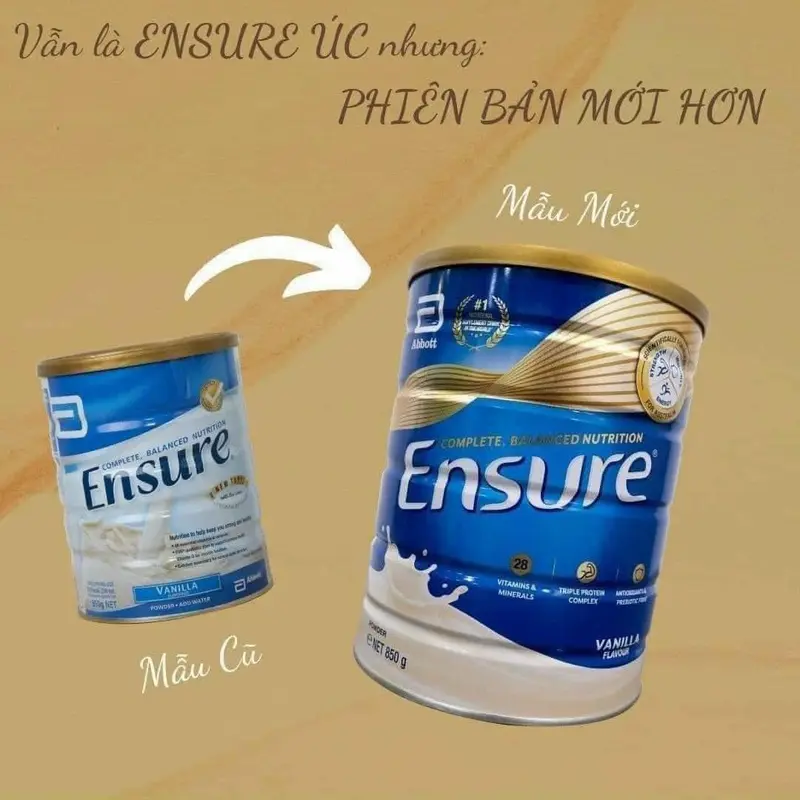 Sữa bột Ensure Úc hương vanilla hộp 850g - nội địa Úc 1