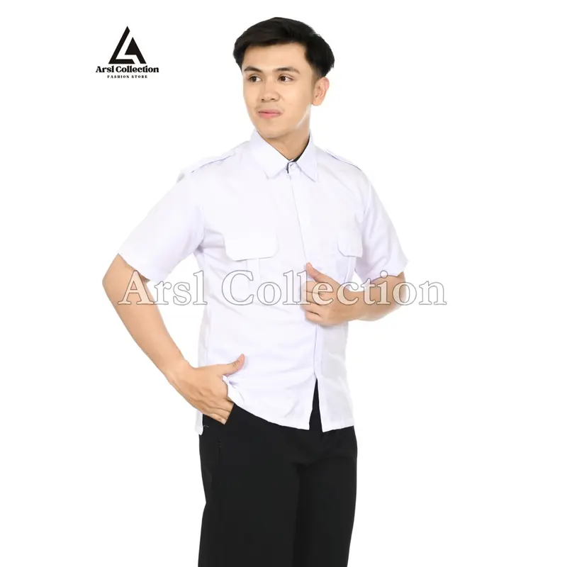 Kemeja PDH Putih PNS Pria Terbaru - Seragam Dinas Lengan Pendek dan Lengan Panjang  dengan Kerah Hitam  - Seragam Dinas PNS Formal dengan Varian  Kerah Hitam dan Putih 8