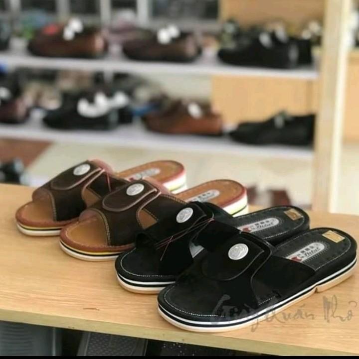 Dép gà nam khuy tròn 2 màu đen nâu, quai ngang quai chéo