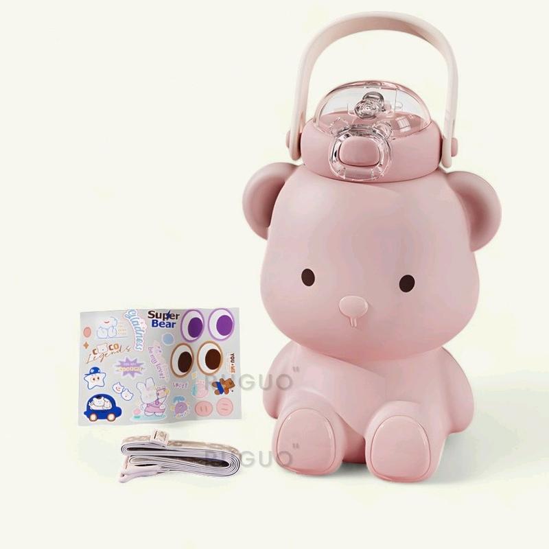 Bình Nước Giữ Nhiệt Hình Gấu Inox316  Có Ống Hút Và Stickr-B35 Dễ Thương Dung Tích 450ml