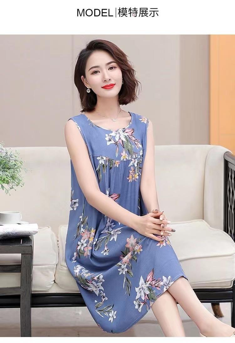Product Introduction of Nightdress women's summer plus size sleeveless cotton silk mid-length artificial loose dress middle-aged elderly home pajamas 7