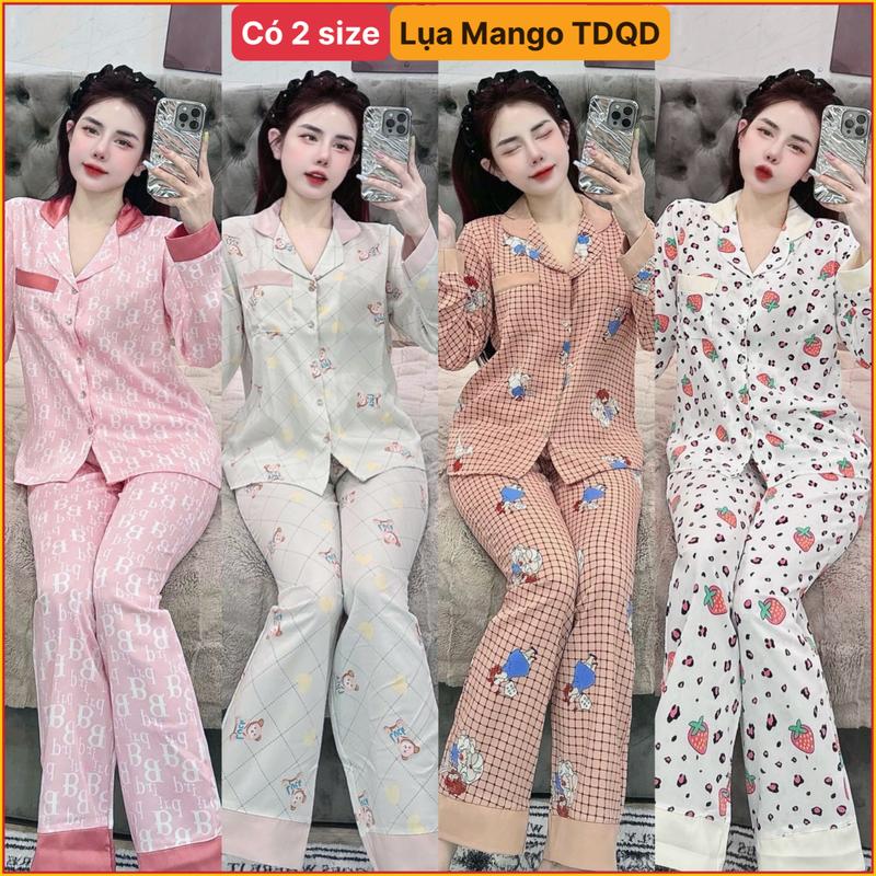 Có 2 size Đồ bộ ngủ pijama lụa Mango tay dài quần dài - đồ bộ ngủ nữ