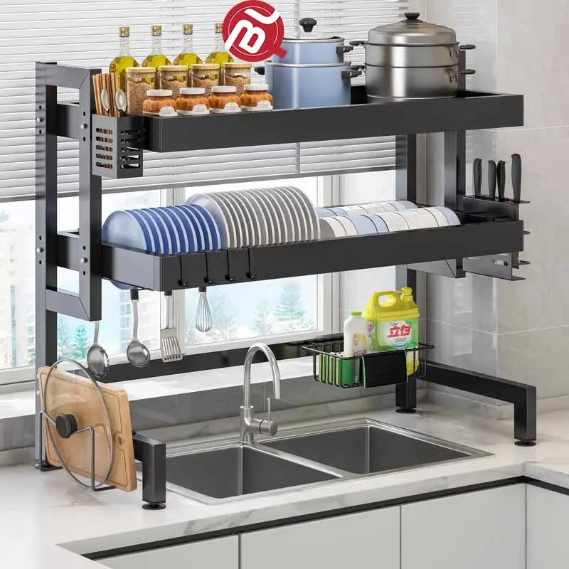 Kệ đựng bát đĩa Trên Bồn Rửa Bát Cao Cấp Đa Năng 1/2 Tầng Kệ Để Chén Đĩa - Kích thước 65-125cm - Thép Carbon Chống Gỉ - Model 2024 kệ  chén Kitchen