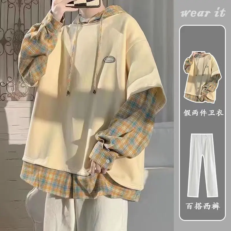 Bộ Đồ Mùa Thu Cho Nam, Áo Len Giả Hai Mảnh, Quần Áo Có Mũ Trùm Đầu Ngoại Cỡ Thương Hiệu Hợp Xu Hướng Đường Phố Cao Cấp Ruoshuai, Áo Khoác Tuyệt Vời, Năm 2024