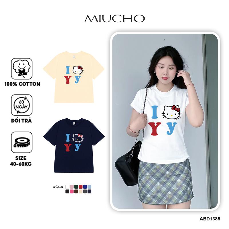 Áo thun baby tee mặt mèo đáng yểu ABD1385 Miucho cổ tròn form rộng in mix