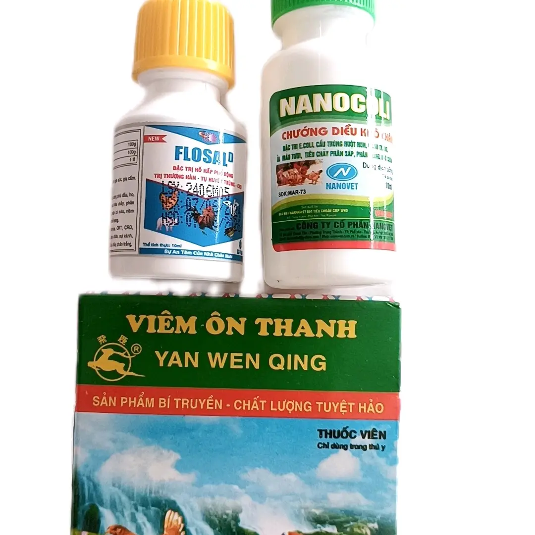 combo 3sản phẩm 5vĩ VIÊM ÔN THANH+5lọ FLOSAL+5lọ NANOCOLI thuốc trị khò khè, tiêu chảy, chướng diều trên gà, vịt, chim cảnh...