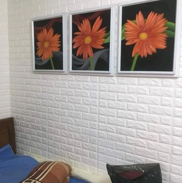 Combo 10 tấm Xốp Vân Gạch màu Trắng khổ lớn 70x77cm dày 3mm 4