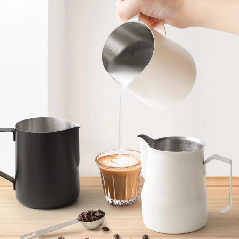Product Introduction of Coffee Milk Frothing Pitcher Jug 304 Stainless Steel With Scale Latte Steam Coffee Paint Process Kitchen Cafe Accessories 15