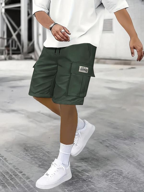 Men's Letter Patched Drawstring Waist Cargo Shorts, Regular Fit Casual Pocket Shorts for Summer, Men's Bottoms for Daily Wear 5
