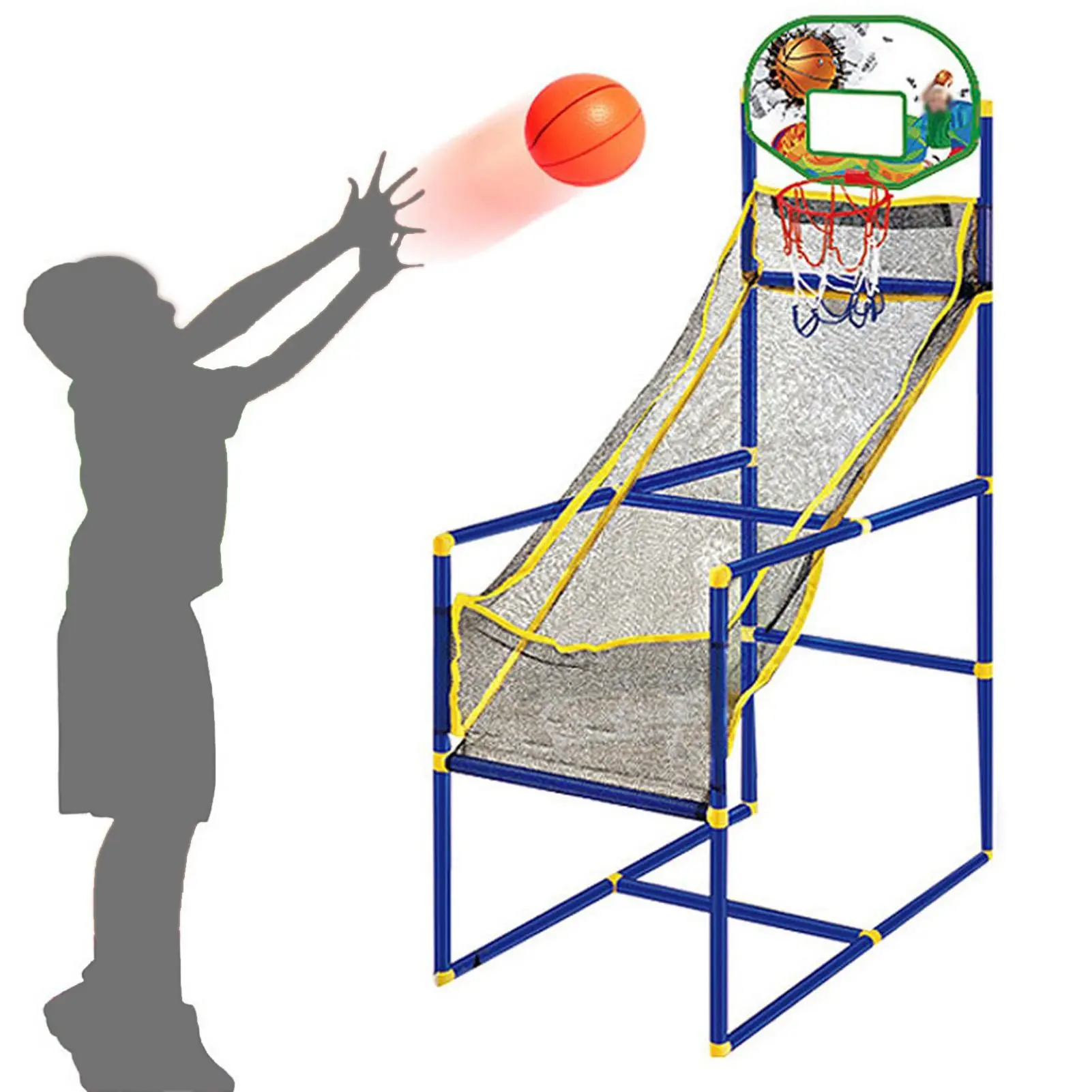 Basketball Hoop Toy, 1 Set Portable Basketball Backboard with Pump & Basketball, Basketball Shooting Game Toy for Indoor Outdoor