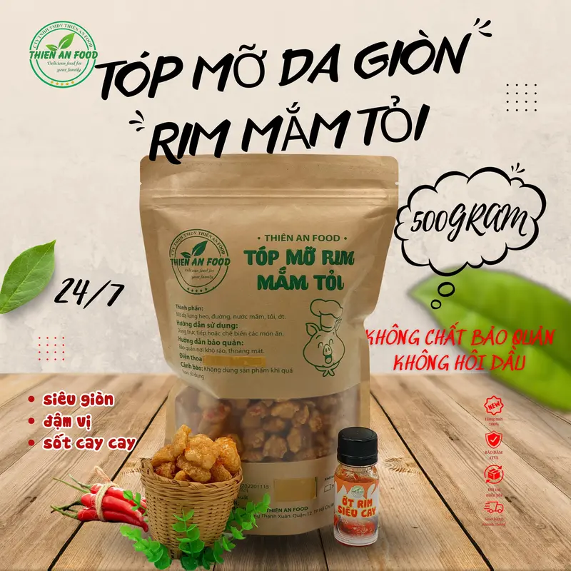 Thiên An Food - Tóp Mỡ Rim Mắm Tỏi [Snack, Thức Ăn] Ăn Vặt, Ăn kèm với bánh tráng Cay Da Heo     sấy  khô  giòn 1