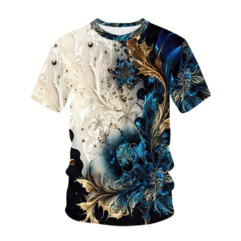 Áo Thun ngắn Tay In Hình San Hô Mơ Mộng Ngoại Cỡ Dành Cho Nam Giới, Họa Tiết 3D, Phong Cách Thường Ngày Làm Bằng Sợi Polyester, Áo Thun Cổ Thuyền Lựa Chọn Hoàn Hảo Cho Mùa Hè 0