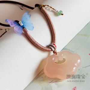 Serbuk Akar Teratai Jed Afghan, Loket Ruyi, Jed Kuarza, Merah Jambu Muda, Loket Kecil, Gaya Etnik, Loket Padanan lustful  jewelry