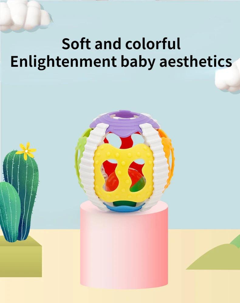 Product Introduction of Baby Montessorie Games Rattle Infant Silicone Toy Safety Flexible Glue Color Cognition Hand Training Toys for Children Kids Gift 7