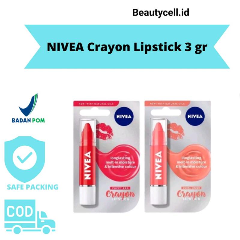 Nivea Lip Crayon Poppy Red ( 3gr ) Lip Stick Pelembab Bibir Sehat Merah Merona Alami 0