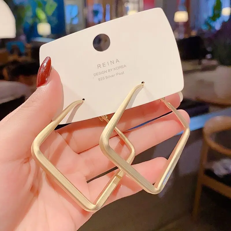 925 Silver Needle European and American Exaggerated Geometry Earrings Women's Metal High-Grade Internet Celebrity Big Ear Ring Earrings Retro Aloofness Style