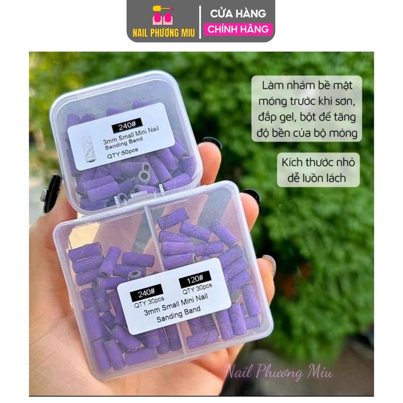 Đầu Mài Nhám Tím Mini 240, 120  Hộp 60 chiếc Làm Nhám Bề Mặt Móng, Tăng Độ Bền Móng Làm Nail, Đắp Gel Bột, Dễ Sử Dụng Nail Phương Miu