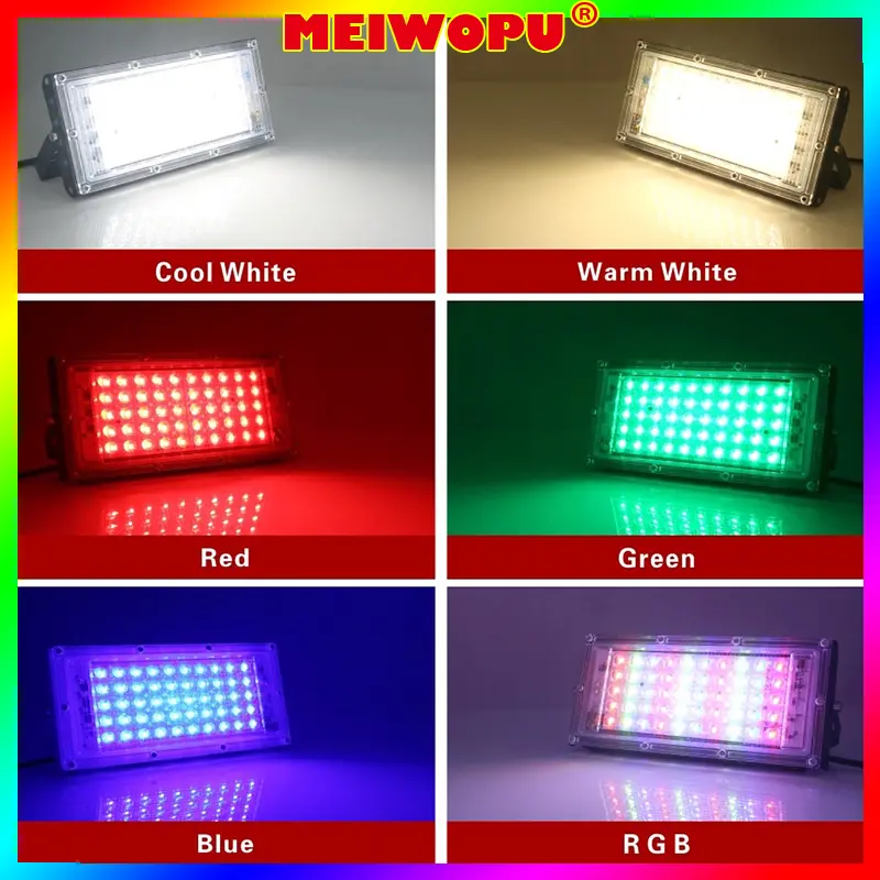 Spotlight Led 50w 220v Home Improvement Lighting Square Multicolor Blue Red Green Cold White Warm Outdoor Flood Light Ip65 Waterproof Led Street Sconce Wall Lamp Floodlight