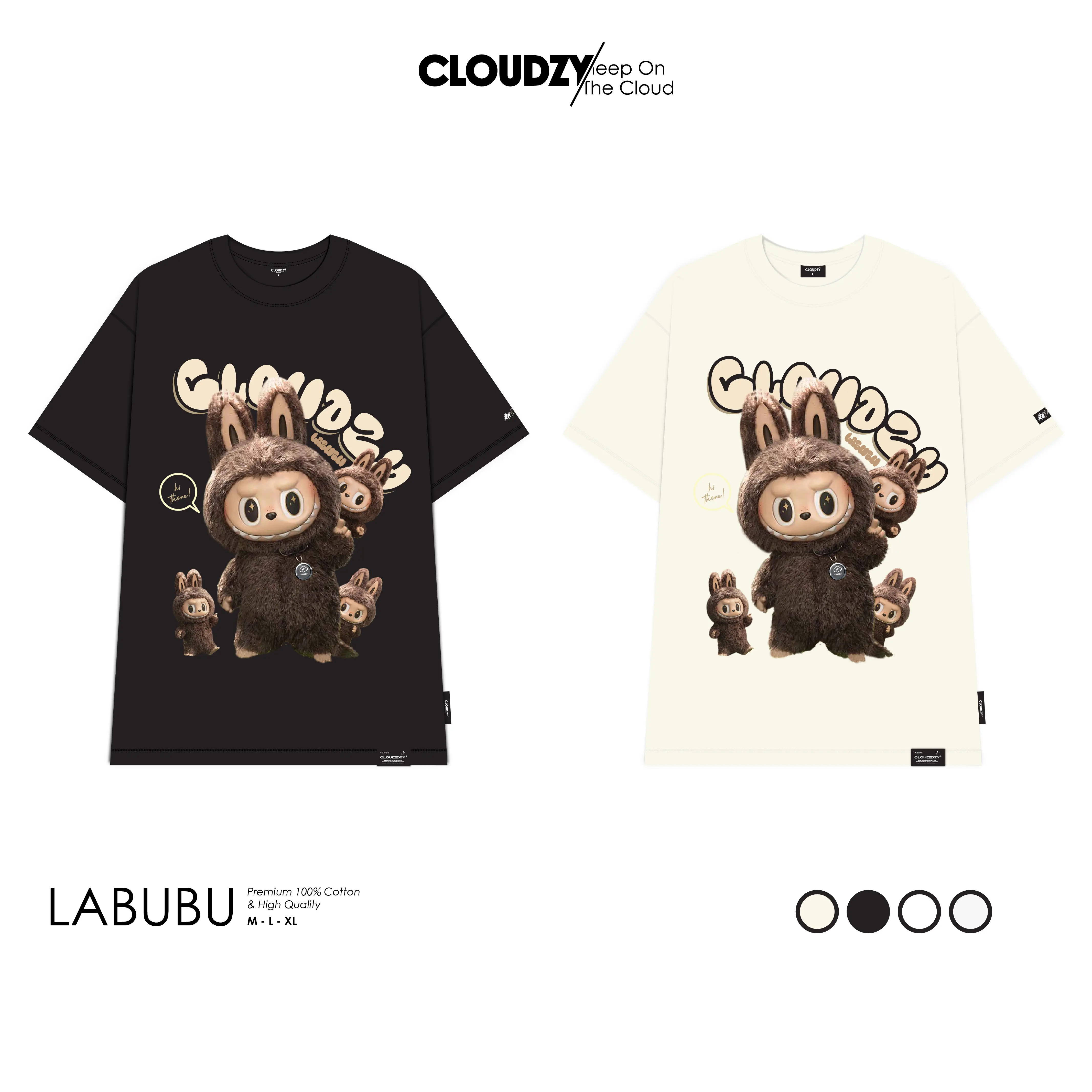 Áo phông nữ nam localbrand CLOUDZY unisex tay lỡ thun form rộng teen cổ tròn màu đen oversize LABUBU