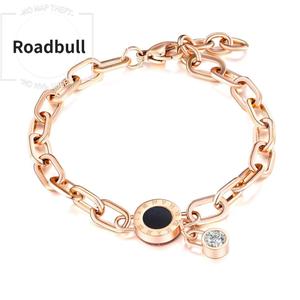 ROADBULL新しいしいファッショナブルな女性用ブレスレット,シンプルなチタンスチールにダイヤモンドをあしらったローマ数字の個性的なななデザイン.