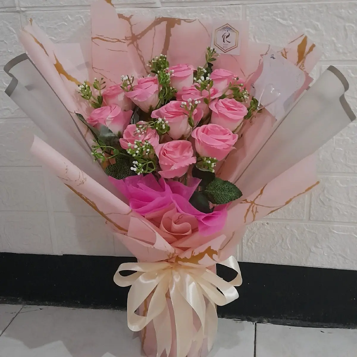 Buket Bunga Mawar Pink Pernikahan/buket wisuda ( 5 )