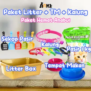 [PAKET LITTER BOX SESUAI GAMBAR] LITTER BOX + SEKOP + PASIR GUMPAL WANGI + TEMPAT MAKAN + KALUNG KUCING JUMBO TERTUTUP KITTEN OTOMATIS ANTI SEMUT LUCU
