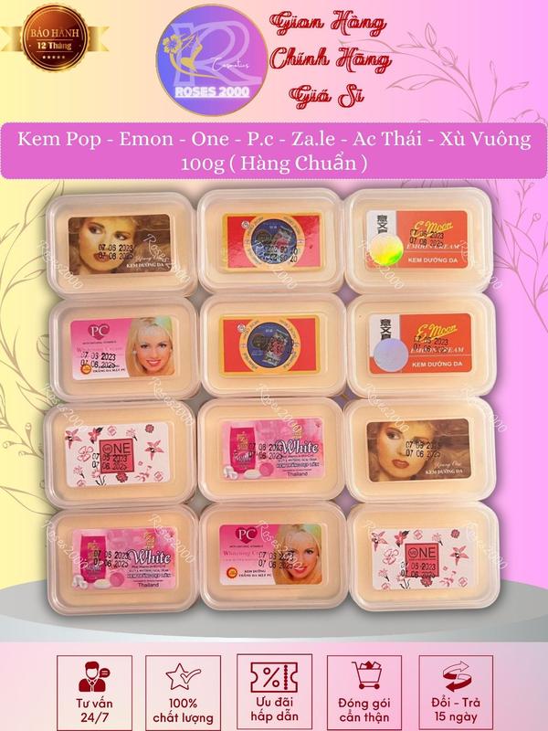 Kem Pop - Emon - One - P.c - Za.le - Ac Thái - Xù Vuông 100g - Dưỡng Trắng, Giữ Ẩm & Mịn Da