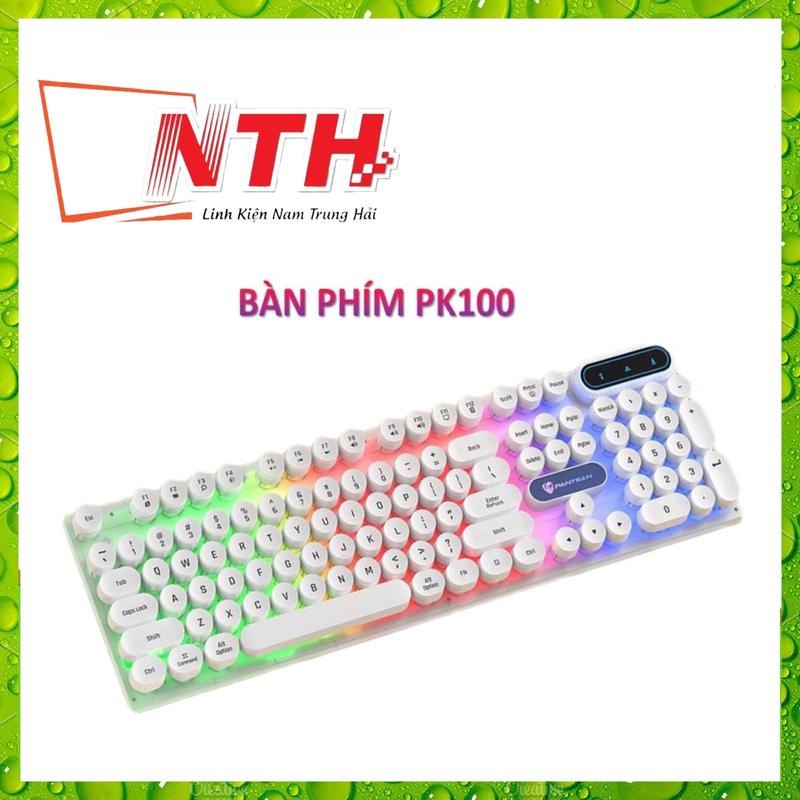 Bàn phím máy tính gaming giả cơ PK100 có dây nút tròn Led 7 màu cực đẹp-Trắng
