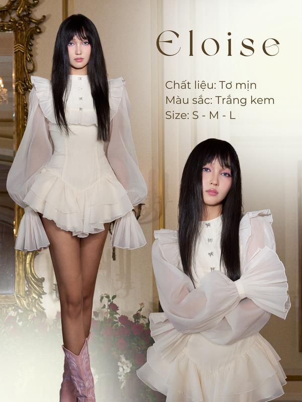 AMELIE - Váy tay bồng cổ yếm tròn đính nơ xếp ly - Eloise Dress