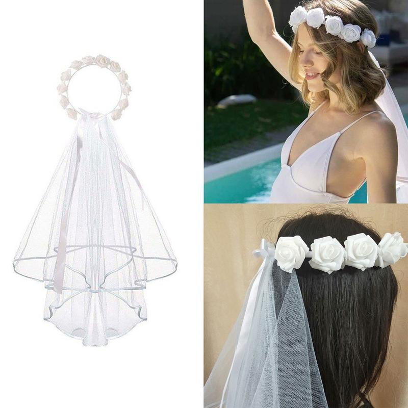 Product Introduction of Romance Flower Headdress Wedding Headband with Veil Trend Bride Party Headdress 41