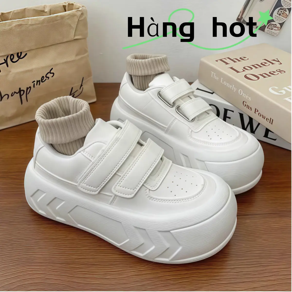 Giày thể thao màu trắng cổ điển tăng chiều cao thoáng khí chống trượt  Giày trắng mẫu mới đa năng dễ phối đồ cho mùa xuân hè