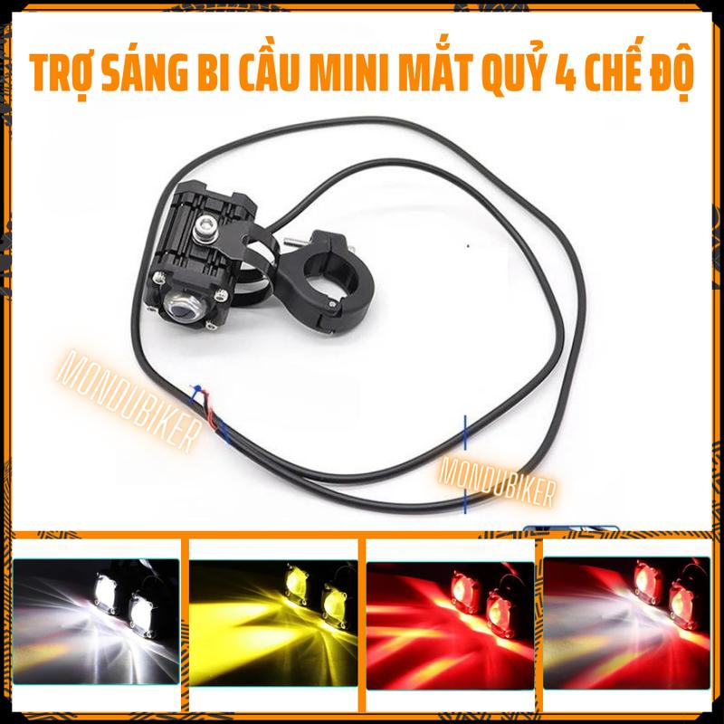 Đèn trợ sáng bi cầu mini 4 chế độ mắt quỷ W2 siêu sáng 2 ánh sáng vàng - trắng demi đỏ kèm passing bảo hành 6 tháng chống nước tuyệt đối. Phụ Kiện gán pass ghi đông Led Kem