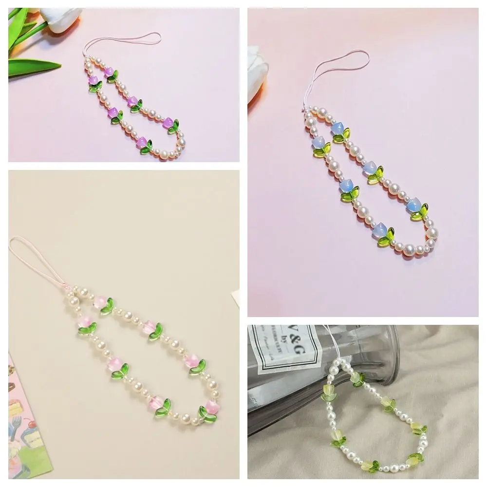 Dây Chuyền Điện Thoại Di Động Hạt, Tự Làm, Hạt Hoa Tulip, Dây Đeo Quyến Rũ Điện Thoại, Hoa Tulip Thủy Tinh, Phong Cách Y2K, Đầy Màu Sắc, Dây Đeo Điện Thoại Di Động Đính Cườm, Thích Hợp Cho Bé Gái