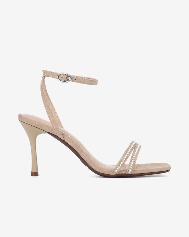 Giày Sandal Cao Gót Nữ Đông Hải Quai Đôi Đính Đá Mũi Vuông Gót Nhọn 9cm - S81P9
