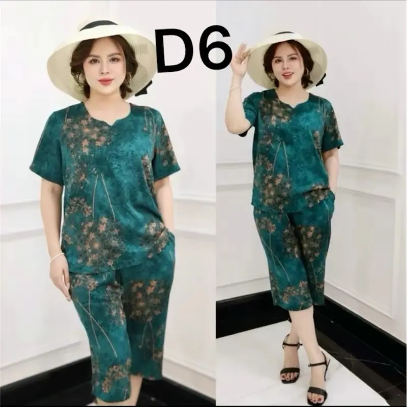 70-80kg Bộ lụa trung niên sz to béo tay cộc quần lửng, lụa,có hoa,mùa hè,áo nữ,nhiều màu Women Sen 5
