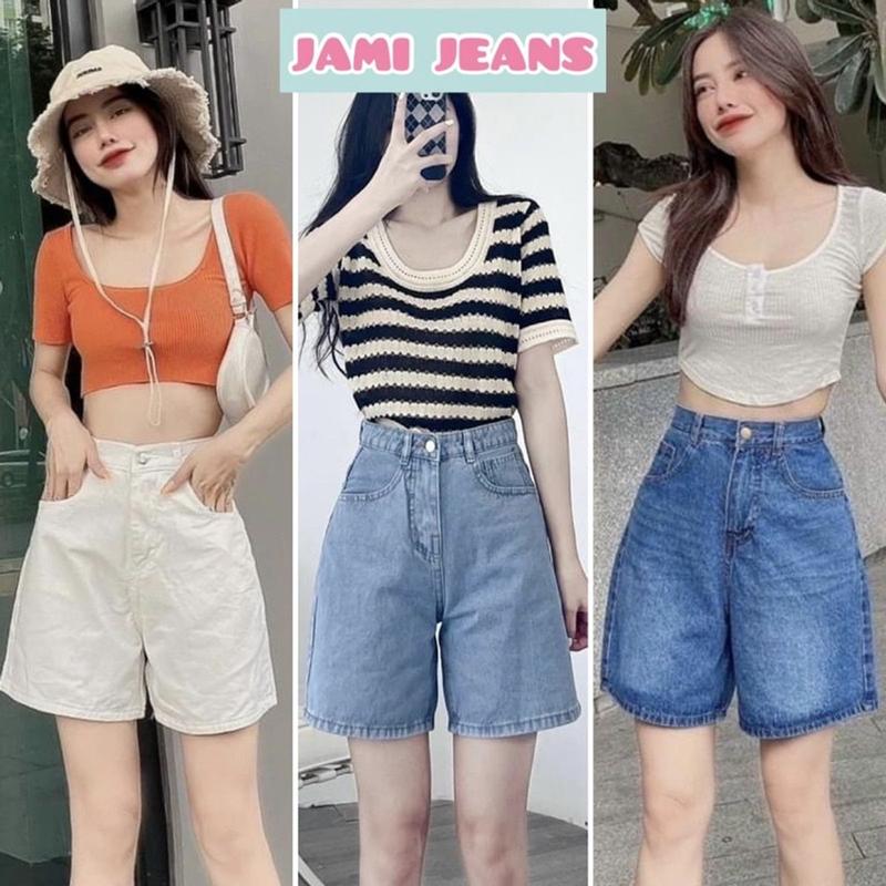 Quần Jean Ngố Nữ Lưng Cao From Rộng Tôn Dáng Basic Trơn Trắng Xanh Phong Cách