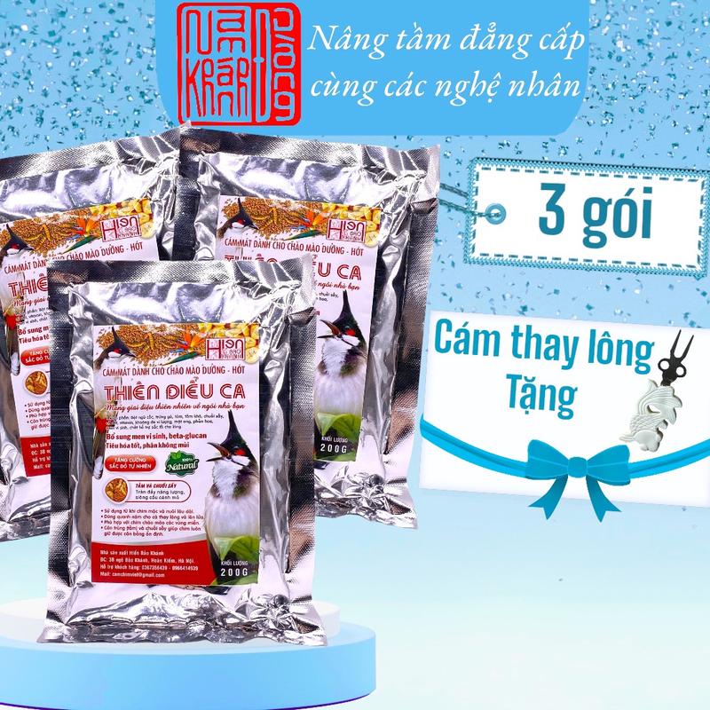 Cám Thay Lông chim chào mào Combo 3 gói TẶNG XIÊN TRẮNG - Combo 3 gói cám chim Thiên Điểu Ca dưỡng đấu TEM TRẮNG Hiển Bảo Khánh - Tặng 1 xiên trắng
