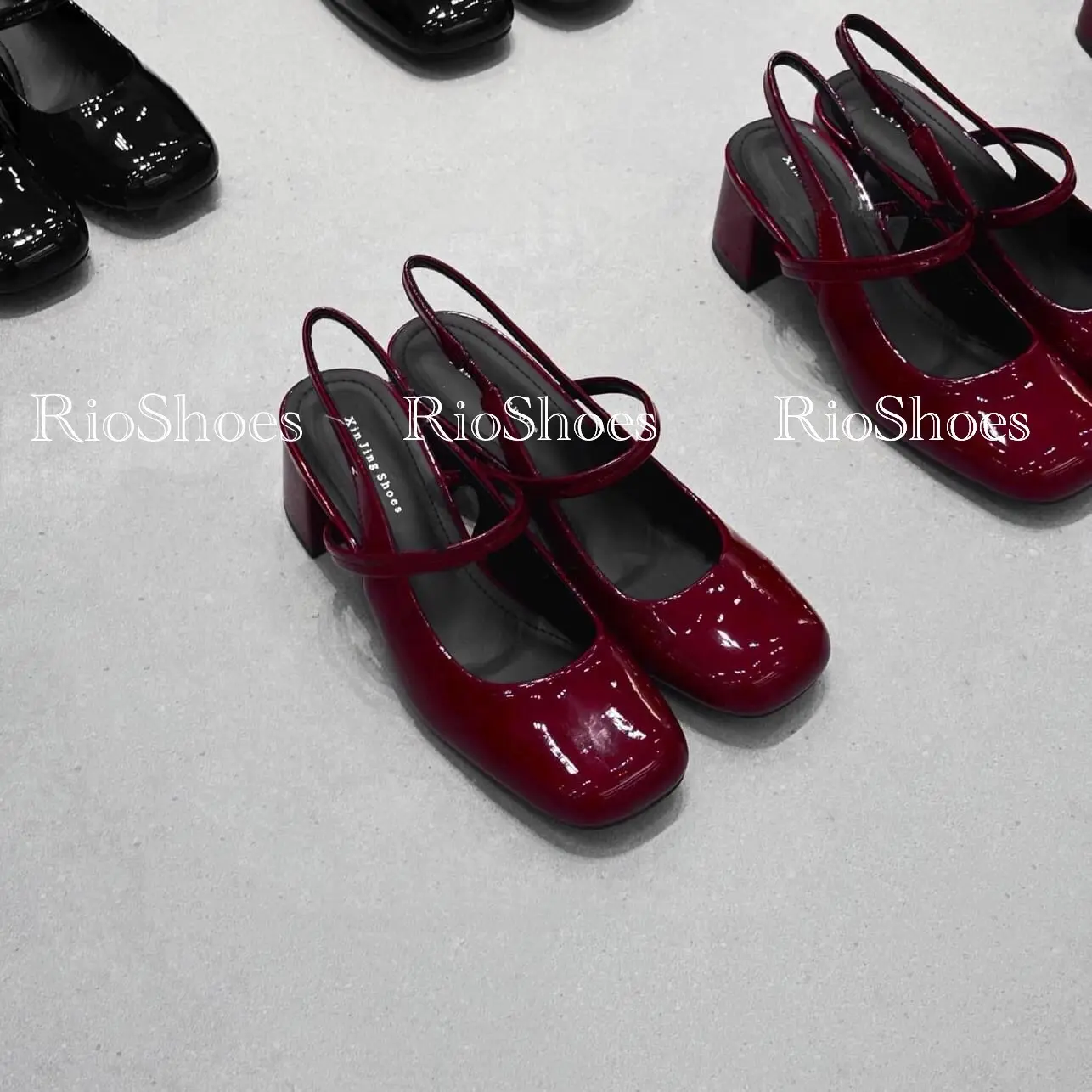 (Tang 1size)Giày búp bê Mary Jane quai hậu mũi vuông da bóng gót trụ cao 5cm RO001 hottrend mùa thu 2024 Nữ giay cuoi got 7 giày đế giày  đế  vuông  7  phân giày  mary  jane  5  phân  tiểu  thư giày  búp  bê  5  phân