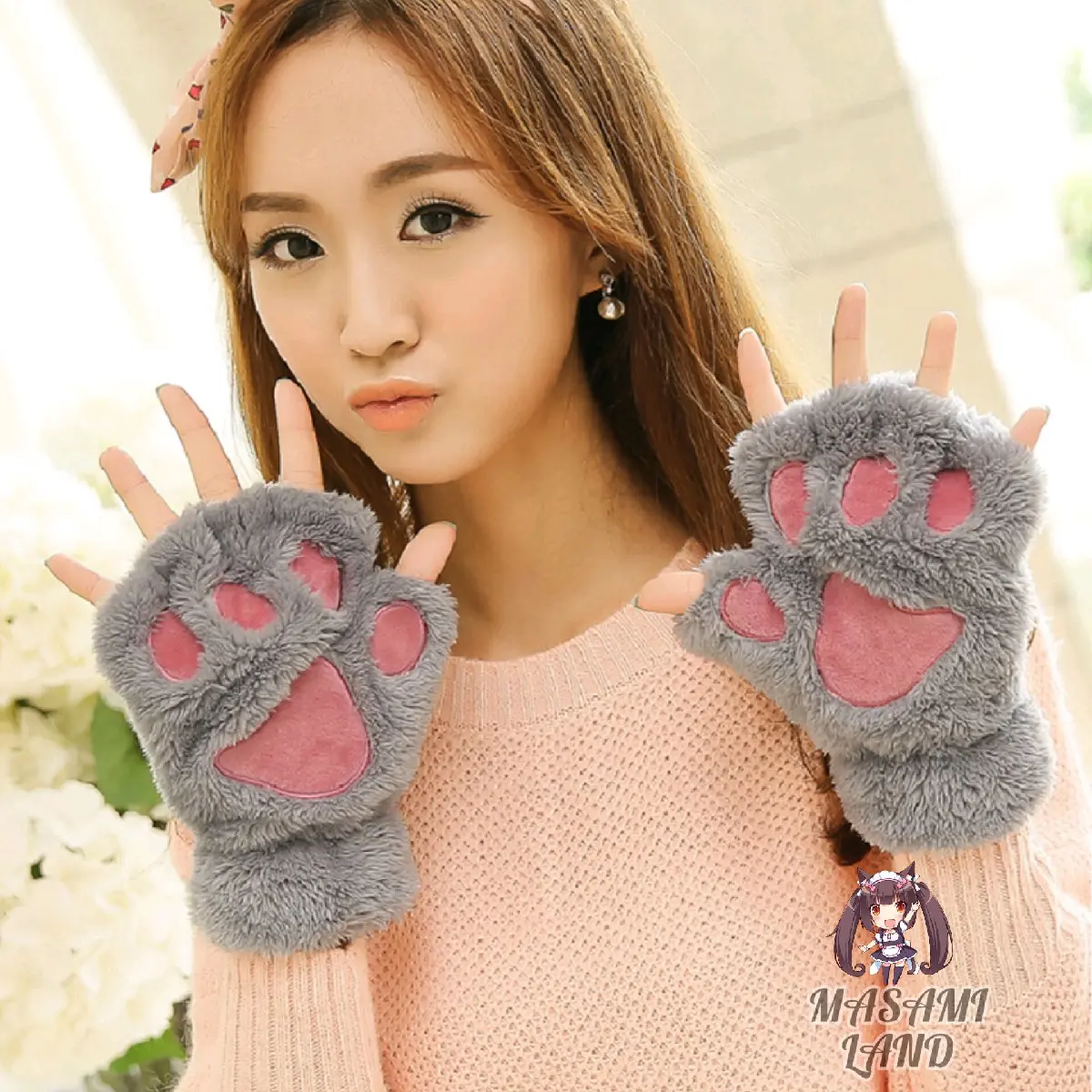 Masami Land Sarung Tangan Paw Kucing Fingerless / Cat Paw Gloves Premium Quality  Hitam  Abu Dewasa
